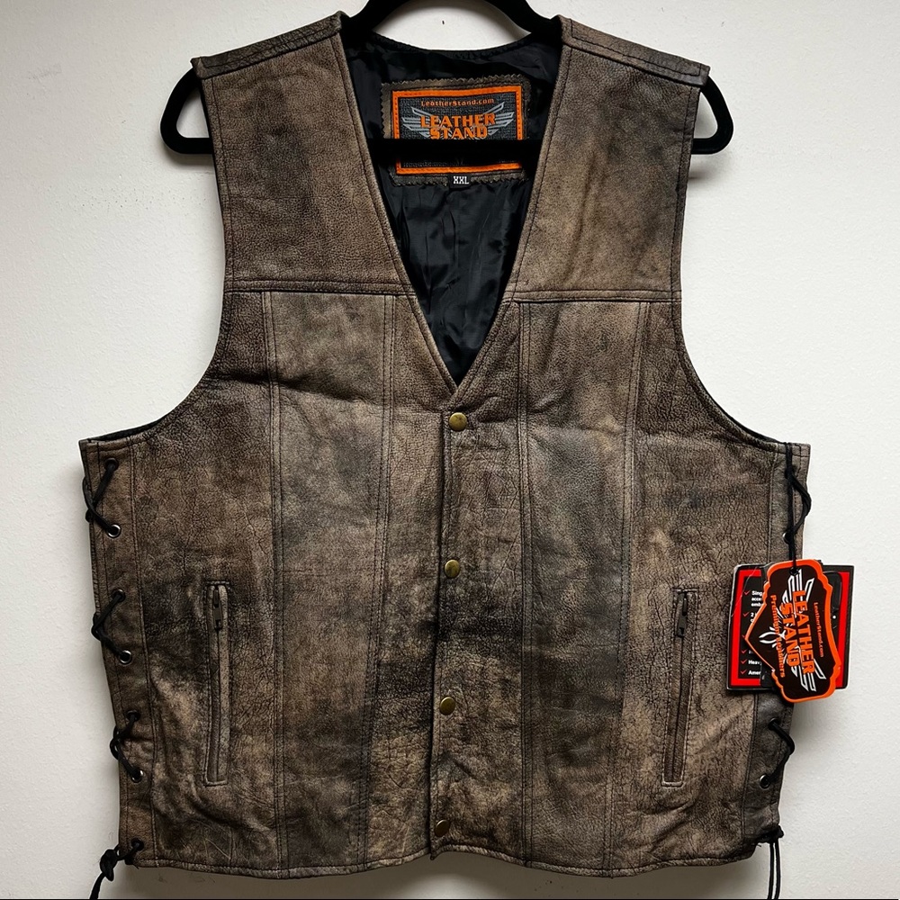 Leather Stand - Brown Leather Concealed Carry Vest - Men’s Size XXL